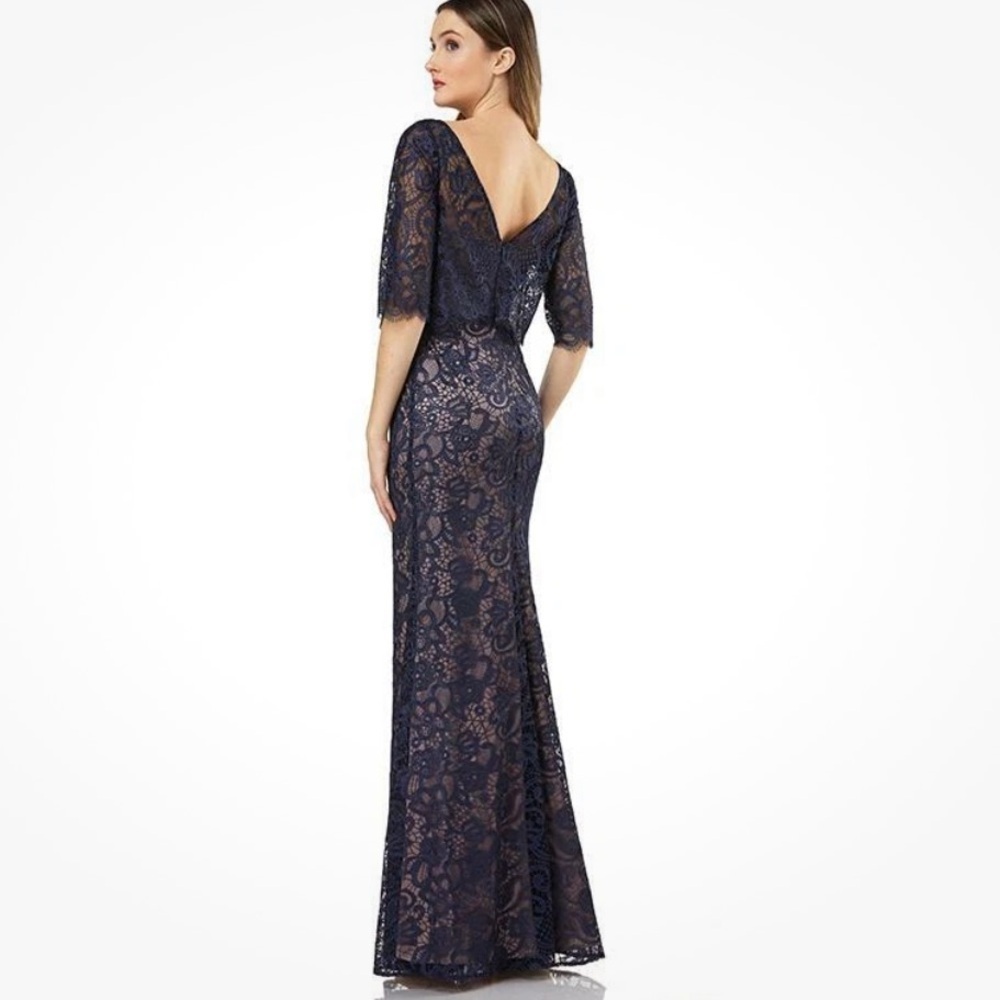 Elegant JS Collection Navy Embroidered Lace Evening Gown/Mother if The Bride